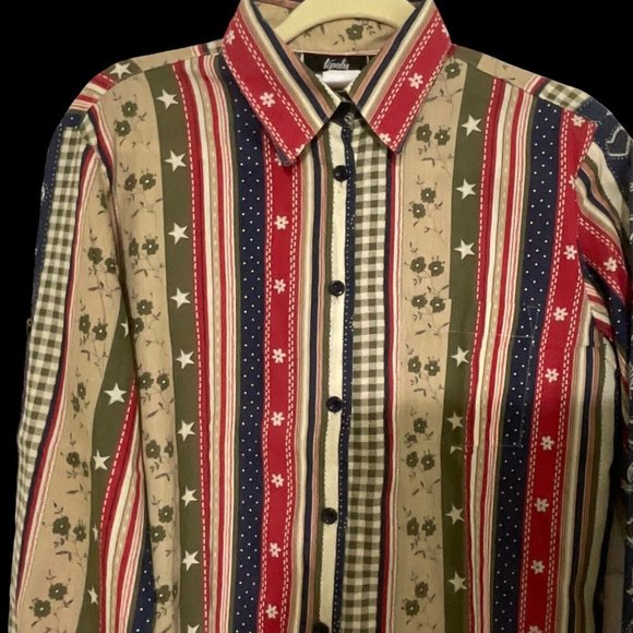 Tapestry Woman’s USA Patriotic Print Button Up Shirt Size Small Multi Color - Picture 3 of 9